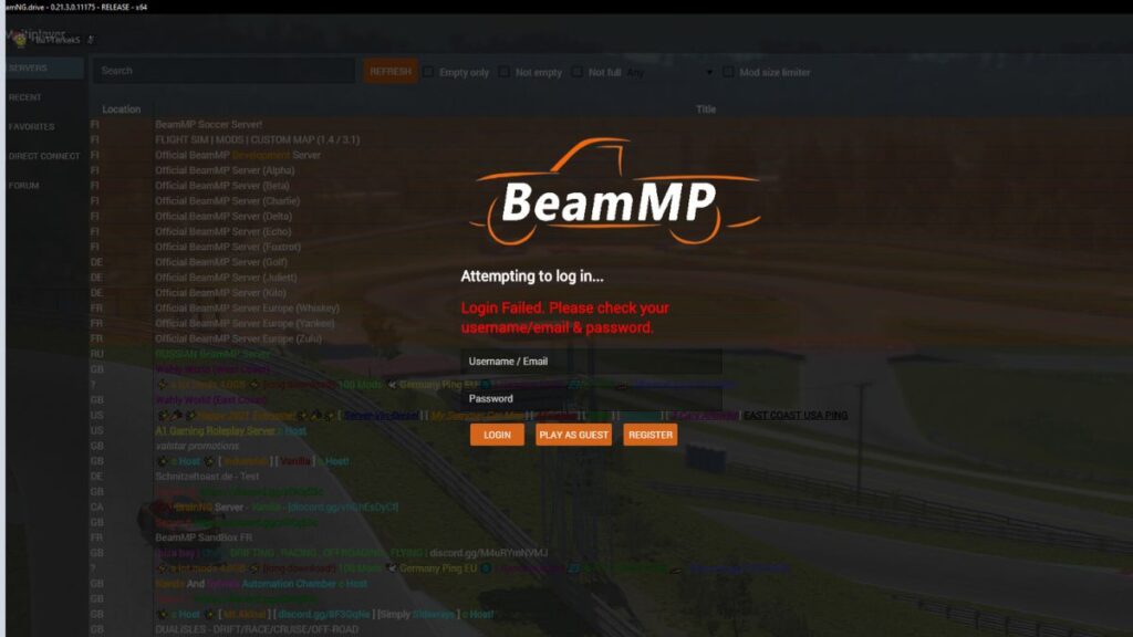 Beam MP Broken Cant Log in or Play as Geust